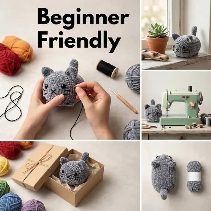 パン猫の編み図、初心者向けあみぐるみおもちゃ（PDFダウンロード